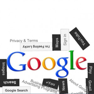 Različni napisi, ki obkrožajo Google